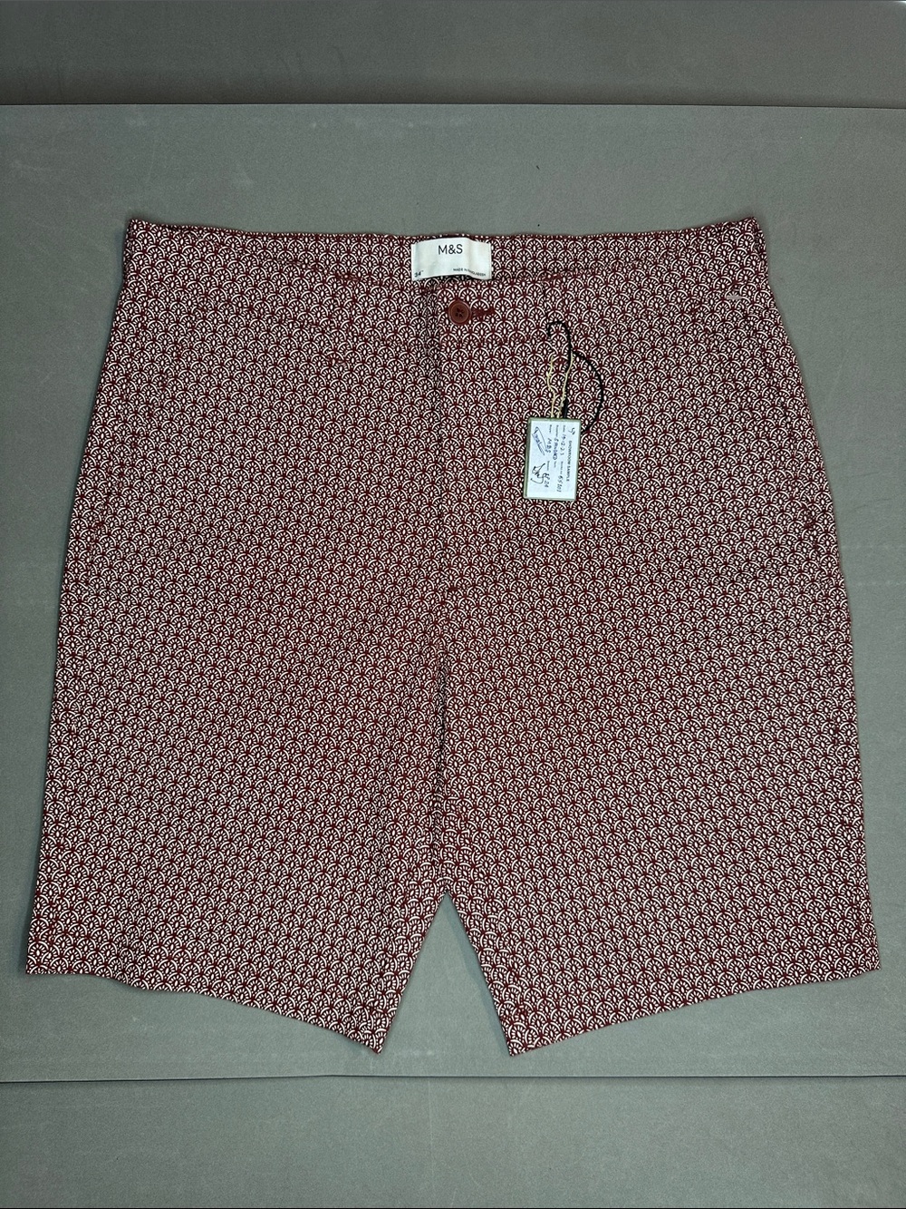 M&S Men's rust red Patterned Flat Shorts 34